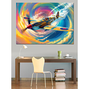 Renk Fırtınasında Uçan Uçak Dekoratif Kanvas - Mdf Ahşap Tablo