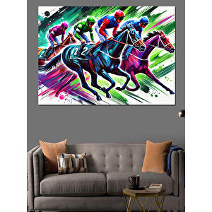 Renk Patlamalı Jokey Yarışı Dekoratif Kanvas - Mdf Ahşap Tablo 100x140 cm