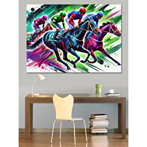 Renk Patlamalı Jokey Yarışı Dekoratif Kanvas - Mdf Ahşap Tablo 100x140 cm
