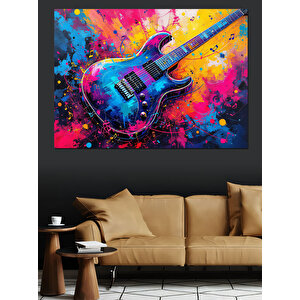 Renk Patlamalı Elektro Gitar Dekoratif Kanvas - Mdf Ahşap Tablo 70x100 cm