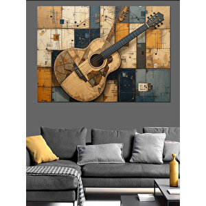 Eski Ahşap Gitar Deseni Dekoratif Kanvas - Mdf Ahşap Tablo