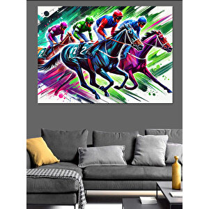 Renk Patlamalı Jokey Yarışı Dekoratif Kanvas - Mdf Ahşap Tablo