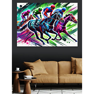 Renk Patlamalı Jokey Yarışı Dekoratif Kanvas - Mdf Ahşap Tablo