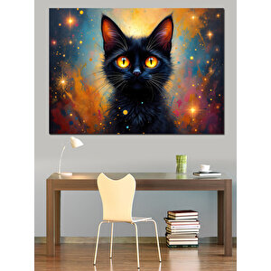 Parlayan Gözlü Kedi Dekoratif Kanvas - Mdf Ahşap Tablo 35x50 cm