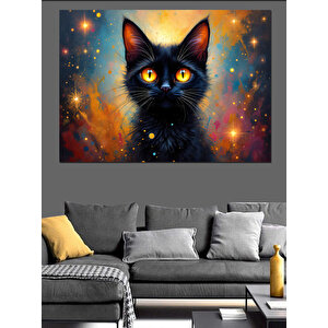 Parlayan Gözlü Kedi Dekoratif Kanvas - Mdf Ahşap Tablo 35x50 cm
