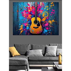 Renkli Elektro Gitar Dekoratif Kanvas - Mdf Ahşap Tablo 100x140 cm