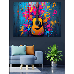 Renkli Elektro Gitar Dekoratif Kanvas - Mdf Ahşap Tablo 100x140 cm