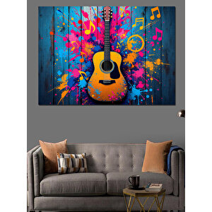 Renkli Elektro Gitar Dekoratif Kanvas - Mdf Ahşap Tablo