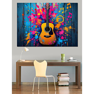 Renkli Elektro Gitar Dekoratif Kanvas - Mdf Ahşap Tablo