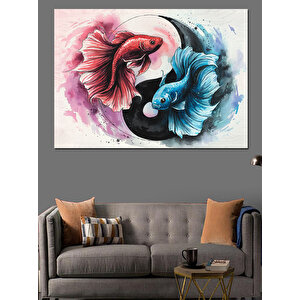 Yin-yang Dövüş Balıkları Dekoratif Kanvas - Mdf Ahşap Tablo