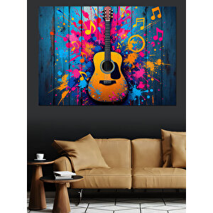 Renkli Elektro Gitar Dekoratif Kanvas - Mdf Ahşap Tablo 35x50 cm