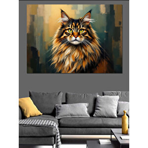 Uzun Tüylü Orman Kedisi Dekoratif Kanvas - Mdf Ahşap Tablo 100x140 cm