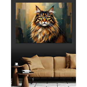 Uzun Tüylü Orman Kedisi Dekoratif Kanvas - Mdf Ahşap Tablo 100x140 cm