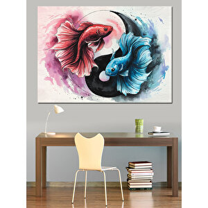 Yin-yang Dövüş Balıkları Dekoratif Kanvas - Mdf Ahşap Tablo