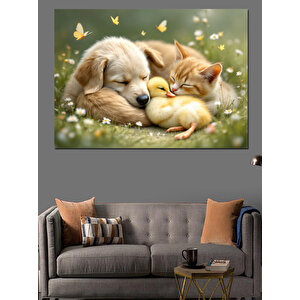 Köpek Ve Kedi Uyuyor Dekoratif Kanvas - Mdf Ahşap Tablo