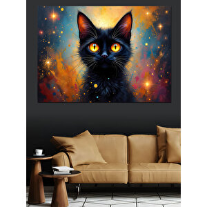 Parlayan Gözlü Kedi Dekoratif Kanvas - Mdf Ahşap Tablo