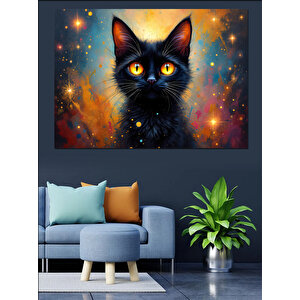 Parlayan Gözlü Kedi Dekoratif Kanvas - Mdf Ahşap Tablo