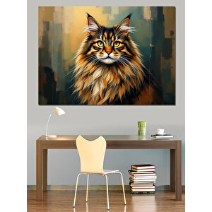 Uzun Tüylü Orman Kedisi Dekoratif Kanvas - Mdf Ahşap Tablo 50x70 cm