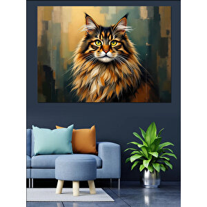 Uzun Tüylü Orman Kedisi Dekoratif Kanvas - Mdf Ahşap Tablo