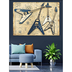 Elektro Gitar Teknik Çizim Dekoratif Kanvas - Mdf Ahşap Tablo 35x50 cm