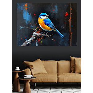 Daldaki Mavi Minik Kuş Dekoratif Kanvas - Mdf Ahşap Tablo 100x140 cm