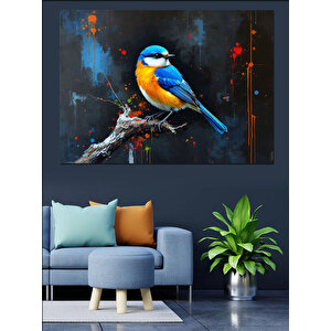 Daldaki Mavi Minik Kuş Dekoratif Kanvas - Mdf Ahşap Tablo 100x140 cm