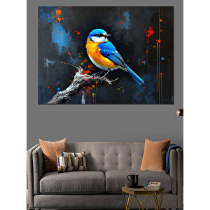 Daldaki Mavi Minik Kuş Dekoratif Kanvas - Mdf Ahşap Tablo 100x140 cm