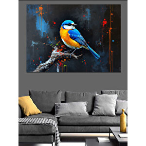 Daldaki Mavi Minik Kuş Dekoratif Kanvas - Mdf Ahşap Tablo