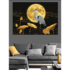 Ay Işığında Balıkçıl Kuş Dekoratif Kanvas - Mdf Ahşap Tablo 100x140 cm