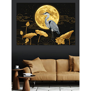 Ay Işığında Balıkçıl Kuş Dekoratif Kanvas - Mdf Ahşap Tablo 100x140 cm