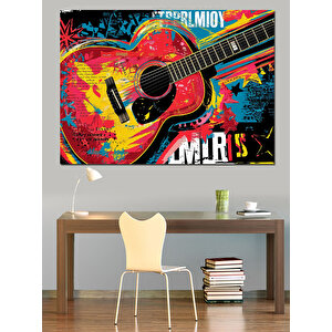 Renkli Gitar Müzik Posteri Dekoratif Kanvas - Mdf Ahşap Tablo 100x140 cm