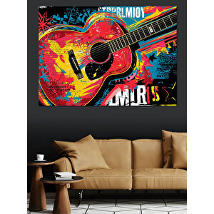 Renkli Gitar Müzik Posteri Dekoratif Kanvas - Mdf Ahşap Tablo 100x140 cm
