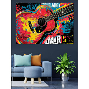 Renkli Gitar Müzik Posteri Dekoratif Kanvas - Mdf Ahşap Tablo