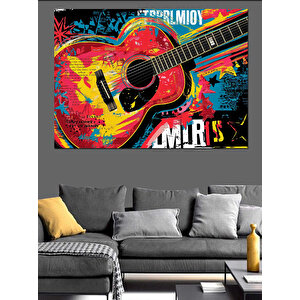 Renkli Gitar Müzik Posteri Dekoratif Kanvas - Mdf Ahşap Tablo 35x50 cm