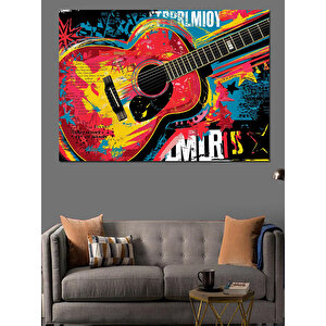 Renkli Gitar Müzik Posteri Dekoratif Kanvas - Mdf Ahşap Tablo