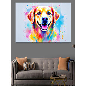 Renk Patlayan Neşeli Köpek Dekoratif Kanvas - Mdf Ahşap Tablo
