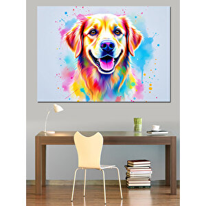 Renk Patlayan Neşeli Köpek Dekoratif Kanvas - Mdf Ahşap Tablo