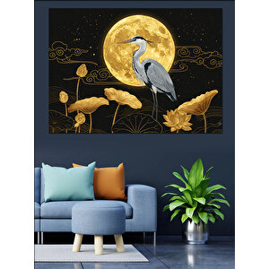 Ay Işığında Balıkçıl Kuş Dekoratif Kanvas - Mdf Ahşap Tablo 35x50 cm