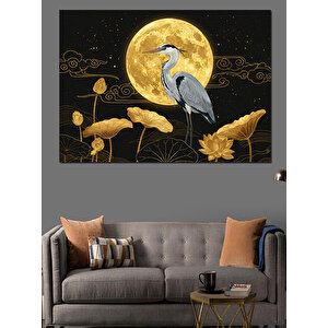 Ay Işığında Balıkçıl Kuş Dekoratif Kanvas - Mdf Ahşap Tablo