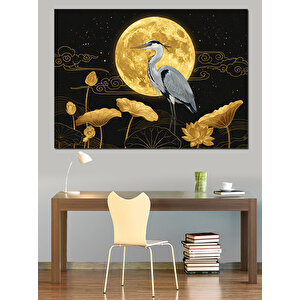 Ay Işığında Balıkçıl Kuş Dekoratif Kanvas - Mdf Ahşap Tablo