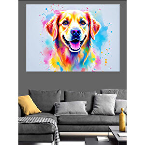 Renk Patlayan Neşeli Köpek Dekoratif Kanvas - Mdf Ahşap Tablo 100x140 cm