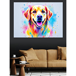 Renk Patlayan Neşeli Köpek Dekoratif Kanvas - Mdf Ahşap Tablo 100x140 cm
