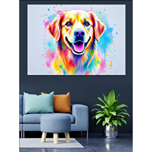 Renk Patlayan Neşeli Köpek Dekoratif Kanvas - Mdf Ahşap Tablo 100x140 cm