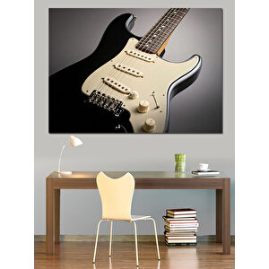 Siyah Elektro Gitar Dekoratif Kanvas - Mdf Ahşap Tablo 70x100 cm