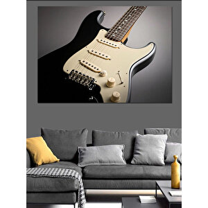 Siyah Elektro Gitar Dekoratif Kanvas - Mdf Ahşap Tablo 70x100 cm