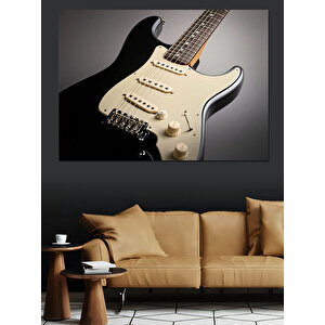 Siyah Elektro Gitar Dekoratif Kanvas - Mdf Ahşap Tablo 70x100 cm