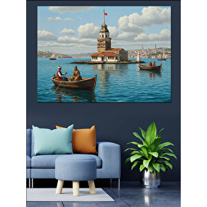 Kız Kulesi Balıkçıları Dekoratif Kanvas - Mdf Ahşap Tablo 70x100 cm