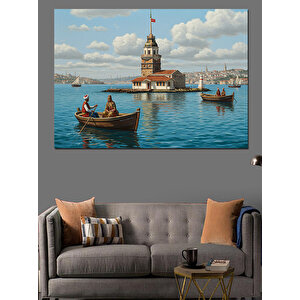Kız Kulesi Balıkçıları Dekoratif Kanvas - Mdf Ahşap Tablo 70x100 cm
