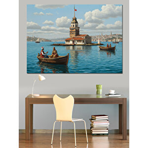 Kız Kulesi Balıkçıları Dekoratif Kanvas - Mdf Ahşap Tablo 70x100 cm