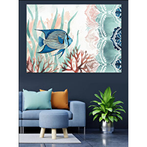 Mercanlar Arasında Balık Dekoratif Kanvas - Mdf Ahşap Tablo 100x140 cm